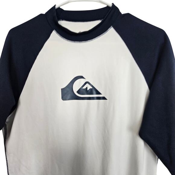 Quiksilver Rash Guard Navy Blue White Short Sleeve Pullover Men XL - Picture 2 of 7